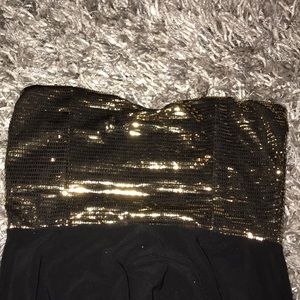 NEVER WORN black and gold strapless high low dress